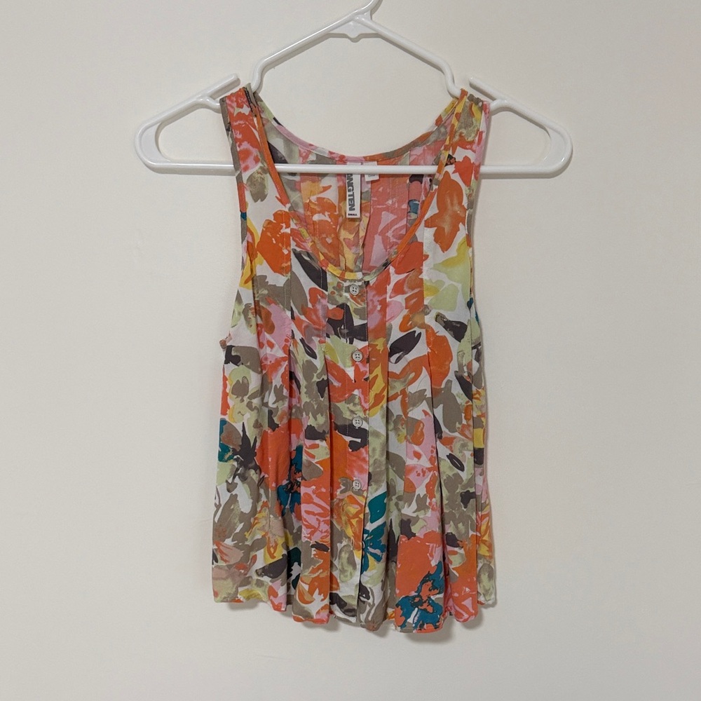 Floral Button-Front Sleeveless Camisole in Coral, Teal & Cream